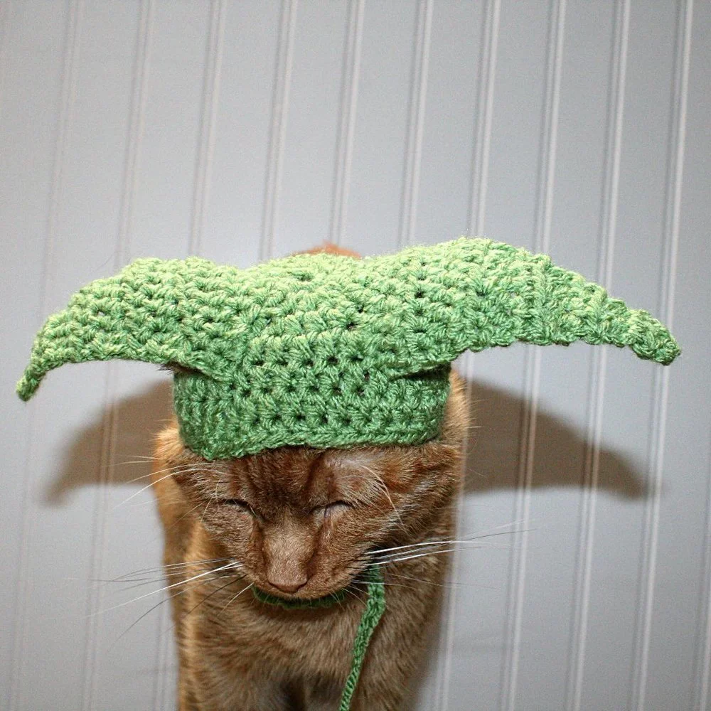 HAND CRAFTED Baby Yoda Mandalorian Crochet Cat Hat Wig Ears Costume Photo Prop